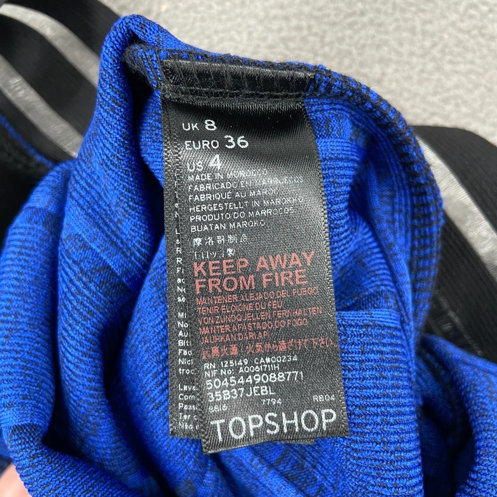 Topshop Bodycon Dress Womens 4 Blue Striped One Shoulder Elastic Trim Back Zip - Picture 3 of 8